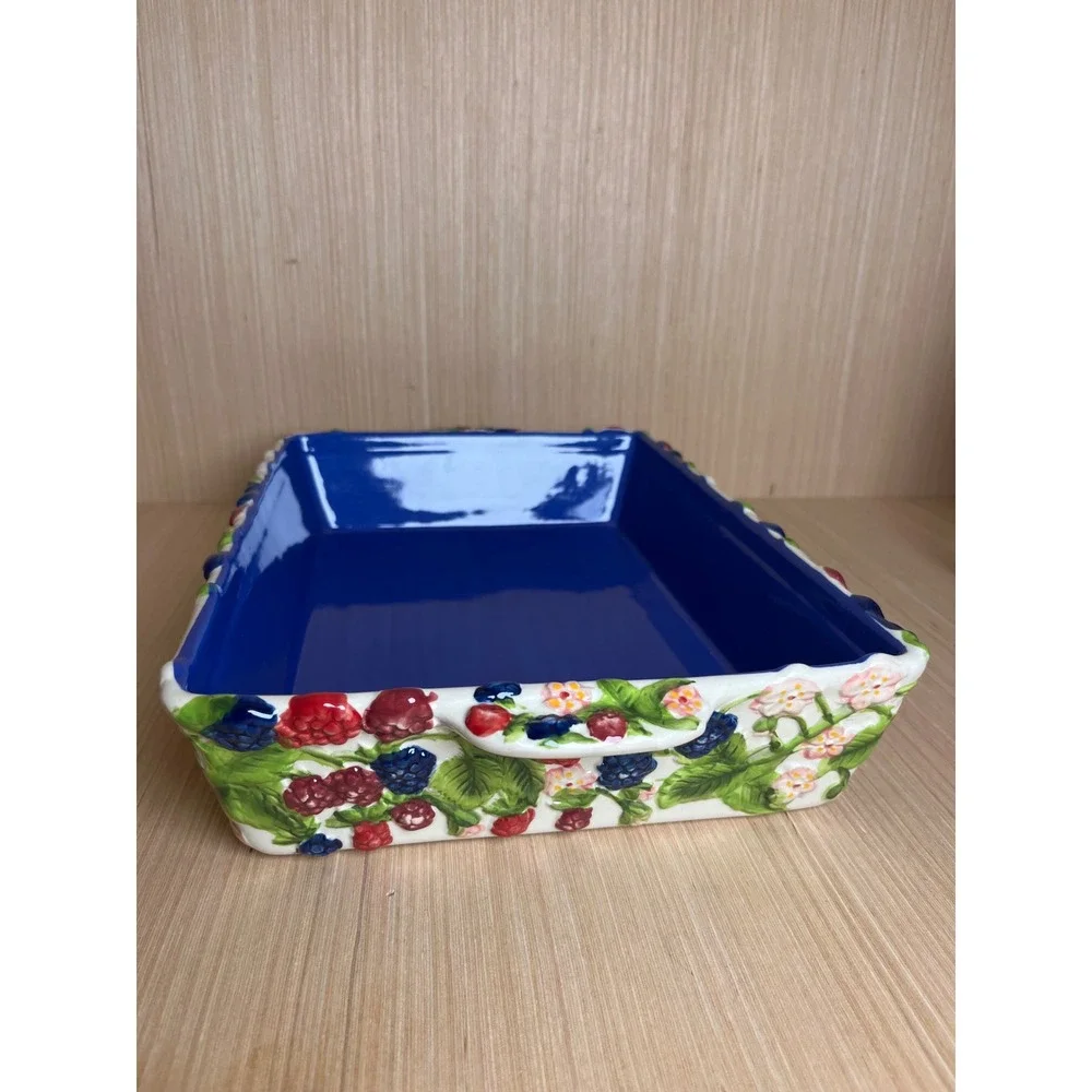 Vintage Temp-tations Figural Fruit Ceramic Baker Casserole Dish Cobalt Blue 4QT